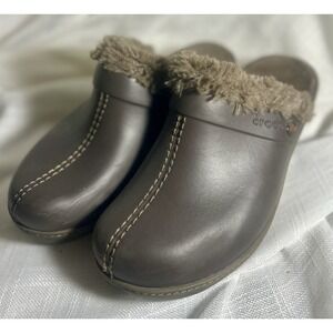 Crocs Cobbler Eva Womens Clog  Size 8  Fur Lined  Mule Heels Brown Split Toe